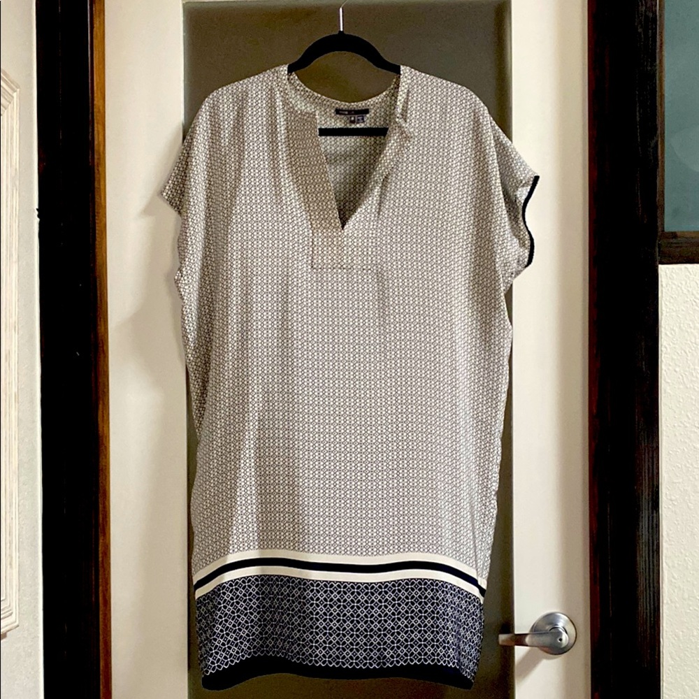 Vince Silk Black and Grey Patterned Shift Dress